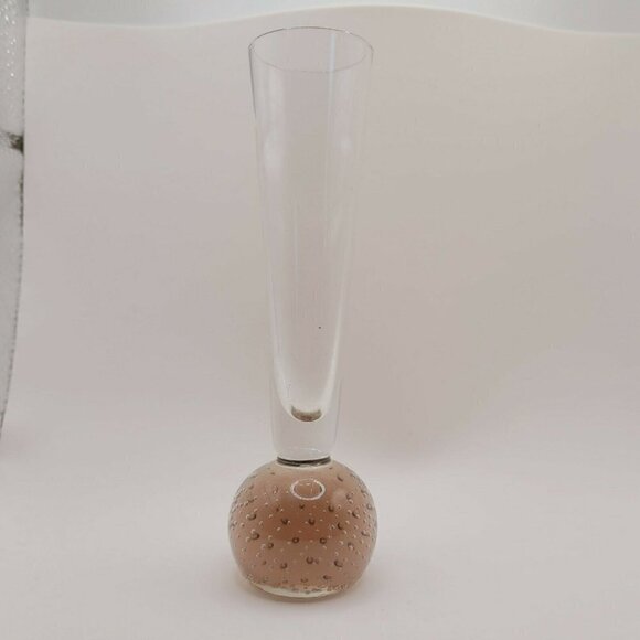 Vintage Amethyst Bubble Base Blown Glass Vase Narrow Mid Century Modern Smooth - Picture 2 of 6